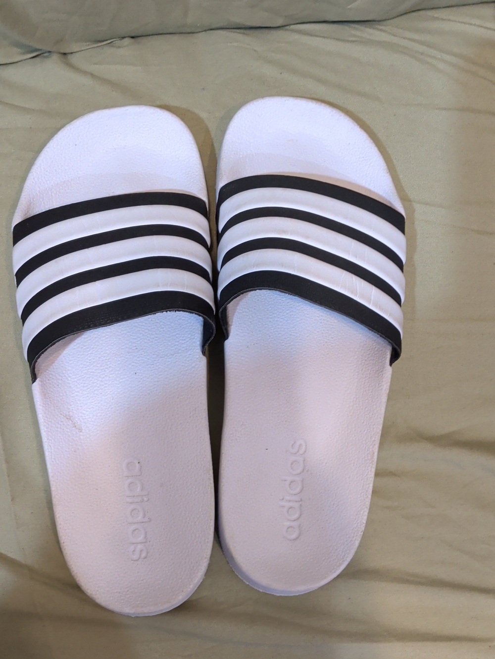 Adidas Women's White Slide Sandals with Black Stripes
